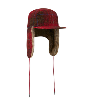 This is a Harris Tweed Red Dogear Camper Cap 5