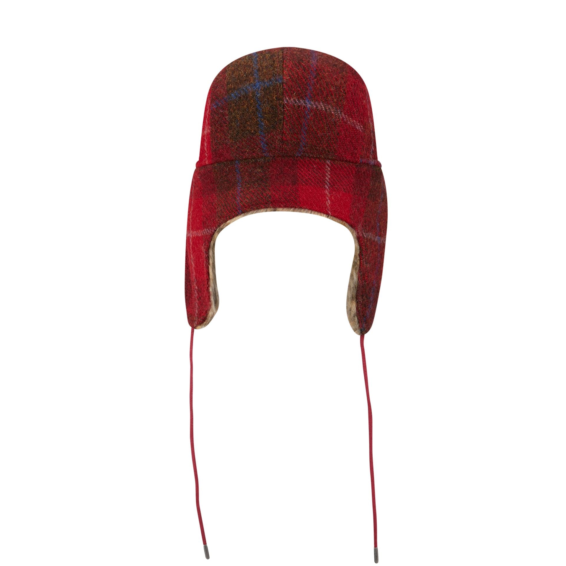 This is a Harris Tweed Red Dogear Camper Cap 6