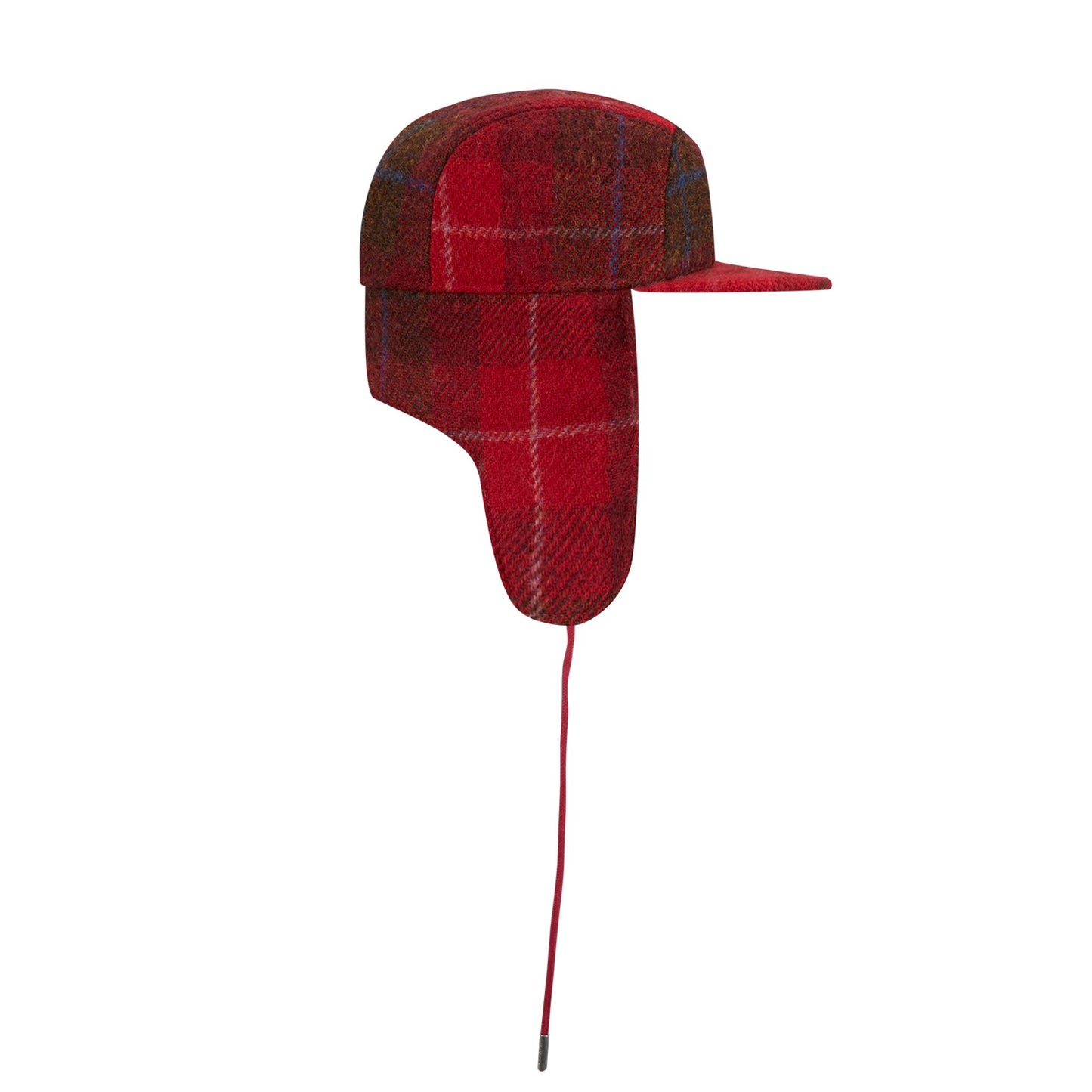 This is a Harris Tweed Red Dogear Camper Cap 9