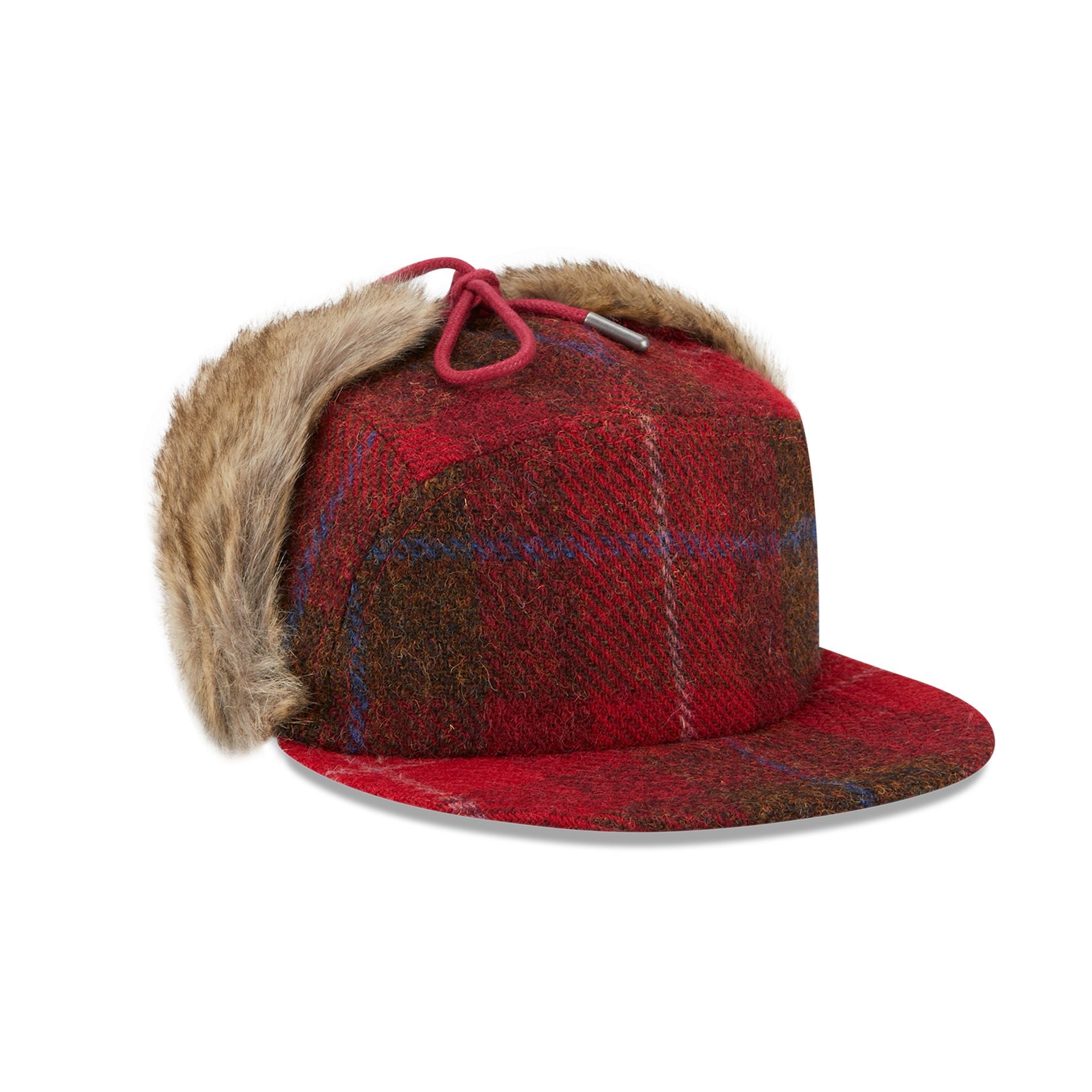 This is a Harris Tweed Red Dogear Camper Cap 11