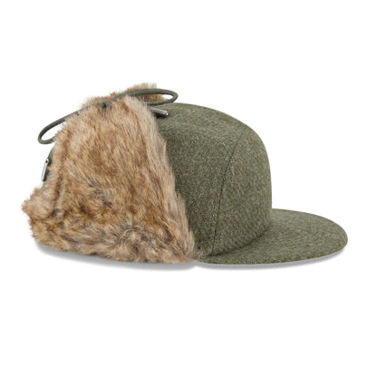 This is a Harris Tweed Green Dogear Camper Cap 4