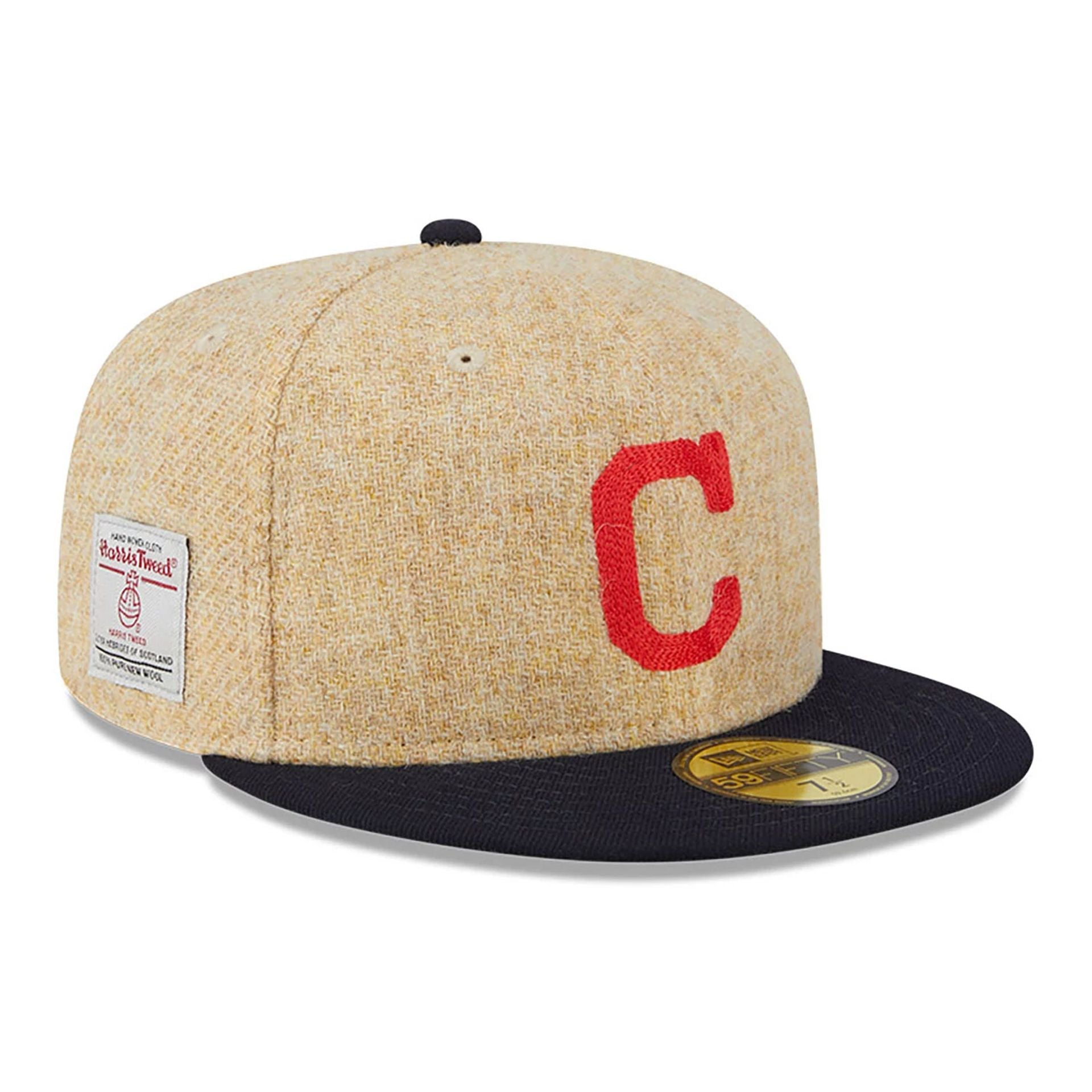 This is a Cleveland Indians Harris Tweed Beige 59FIFTY Fitted Cap 1