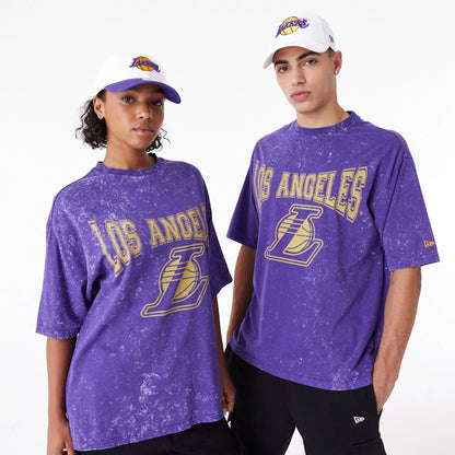 The Male model is wearing LA Lakers NBA Washed Purple Oversized T-Shirt 1