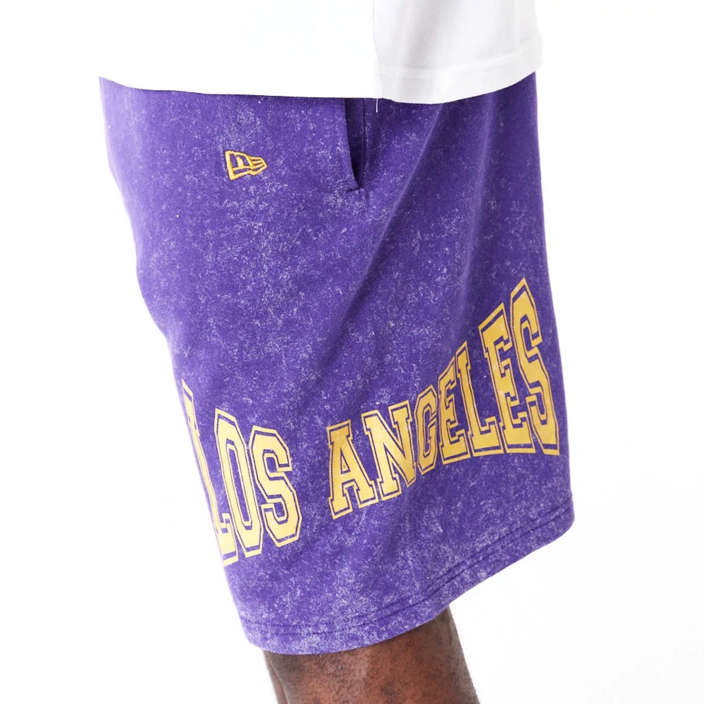 The Male model is wearing LA Lakers NBA Washed Purple Shorts 5