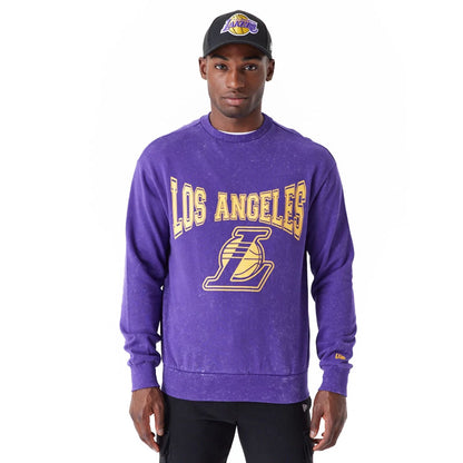 The Male model is wearing LA Lakers NBA Washed Purple Crew Neck Sweatshirt 1