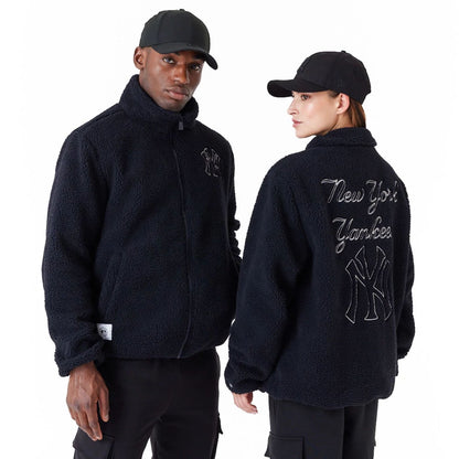 The Male model is wearing New York Yankees MLB Navy Sherpa Jacket 1