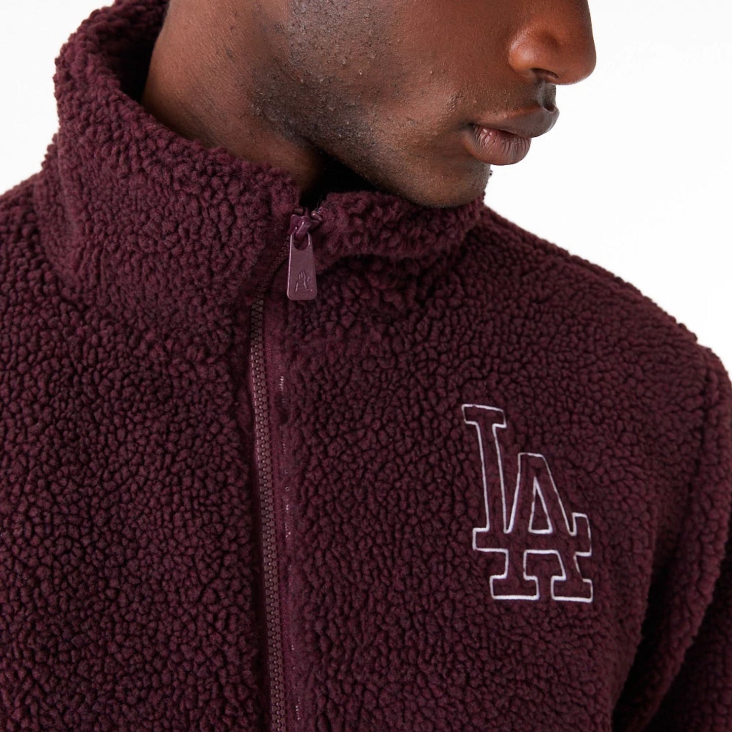 The Male model is wearing LA Dodgers MLB Dark Purple Sherpa Jacket 4