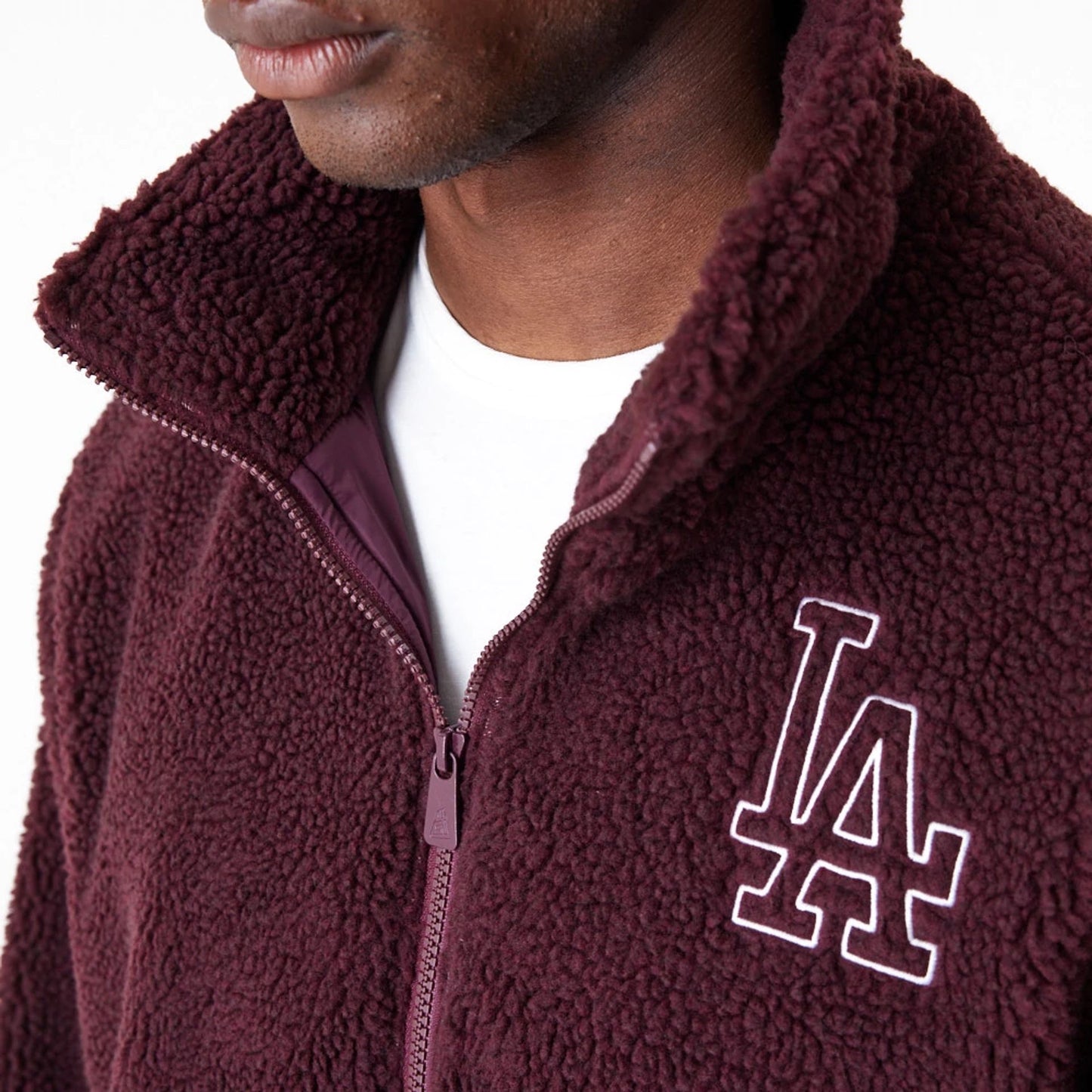 The Male model is wearing LA Dodgers MLB Dark Purple Sherpa Jacket 7