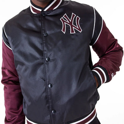 The Male model is wearing New York Yankees MLB Black Satin Jacket 5