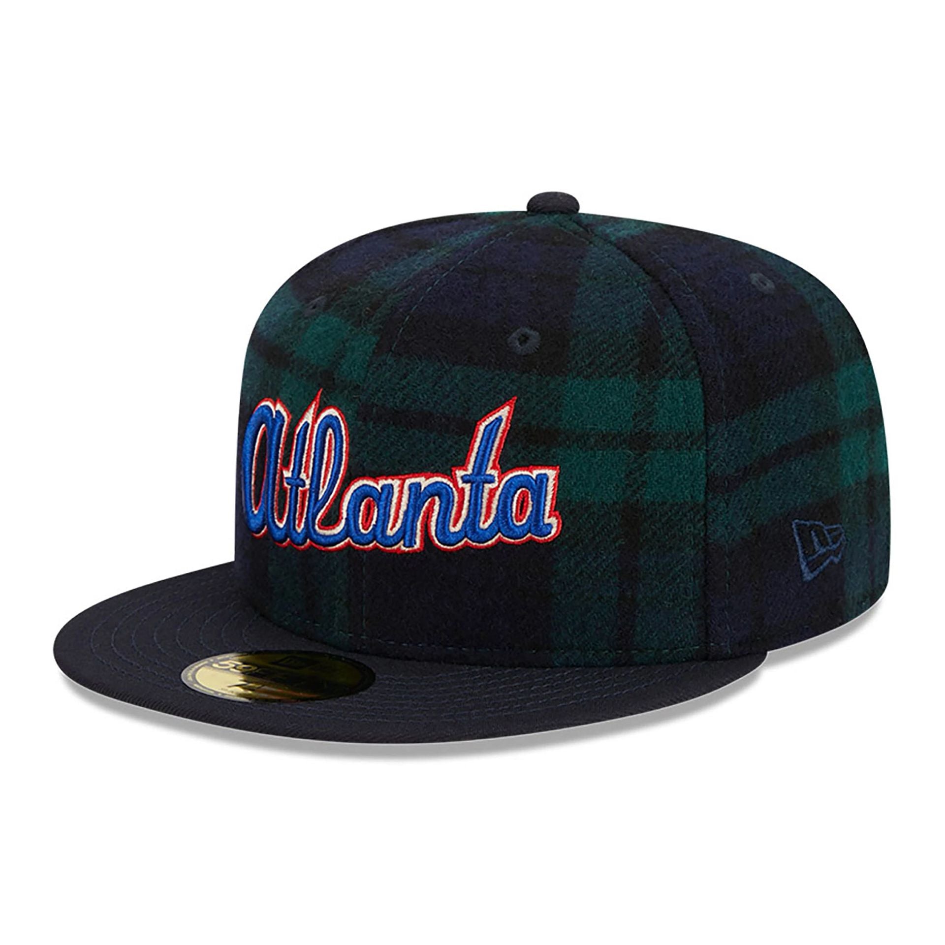 This is a Atlanta Braves Black Watch Tartan Navy 59FIFTY Fitted Cap 1