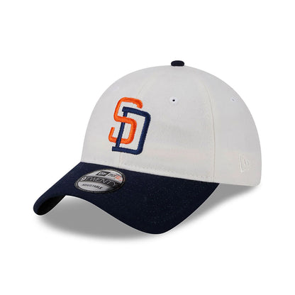 This is a San Diego Padres Leather Strap Chrome White 9TWENTY Adjustable Cap 1