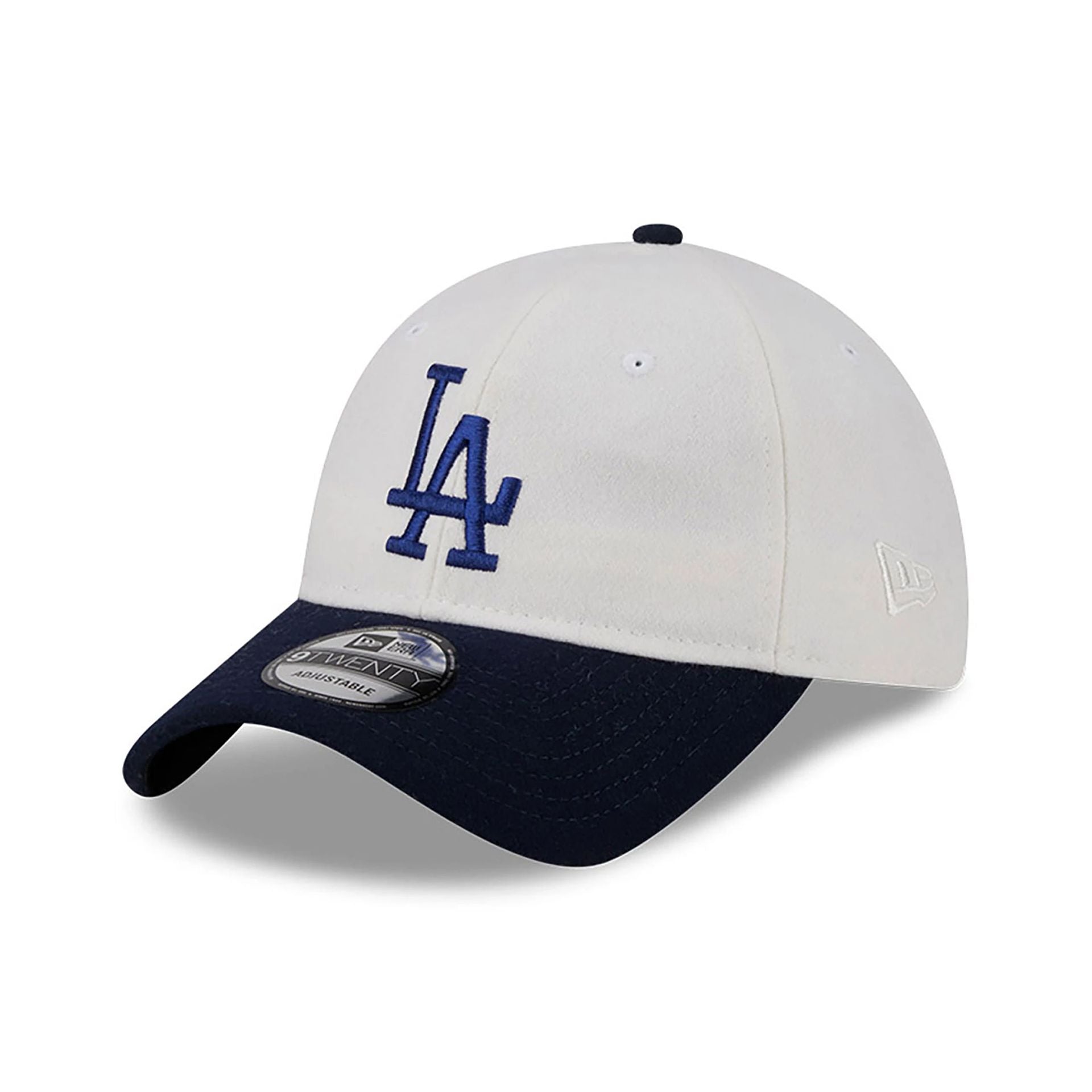 This is a LA Dodgers Leather Strap Chrome White 9TWENTY Adjustable Cap 1