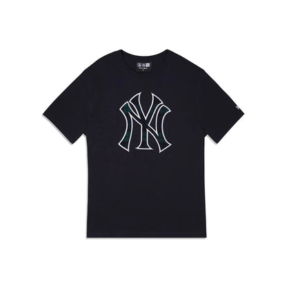 The Male model is wearing New York Yankees Black Watch Tartan Navy T-Shirt 7