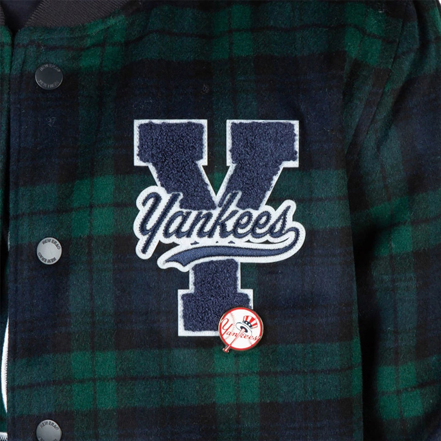 The Male model is wearing New York Yankees Black Watch Tartan Navy Jacket 2