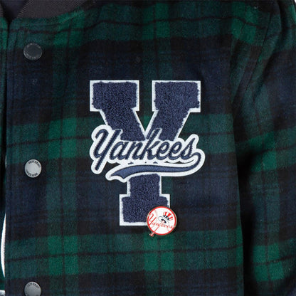 The Male model is wearing New York Yankees Black Watch Tartan Navy Jacket 2