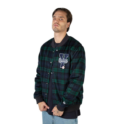 The Male model is wearing New York Yankees Black Watch Tartan Navy Jacket 5