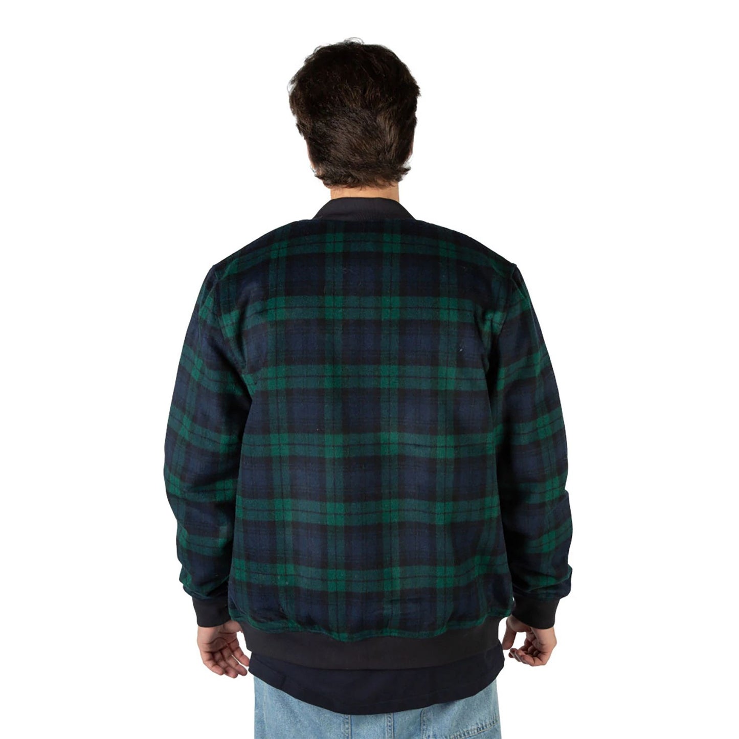 The Male model is wearing New York Yankees Black Watch Tartan Navy Jacket 8