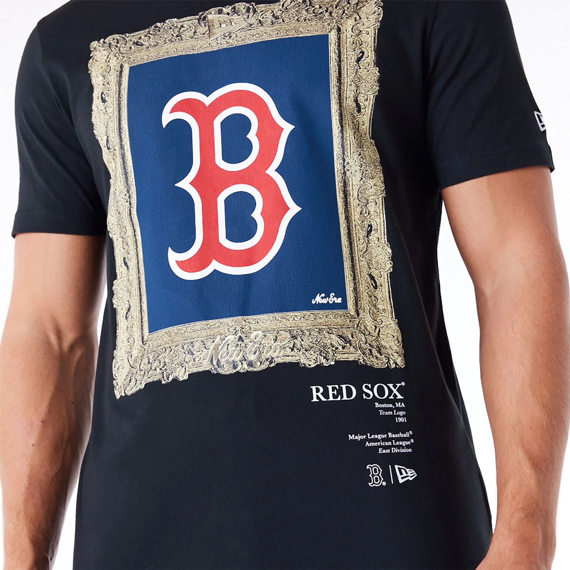 The Male model is wearing Boston Red Sox Curated Customs Black T-Shirt 4