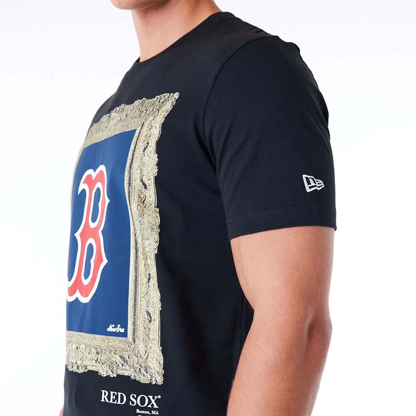 The Male model is wearing Boston Red Sox Curated Customs Black T-Shirt 3