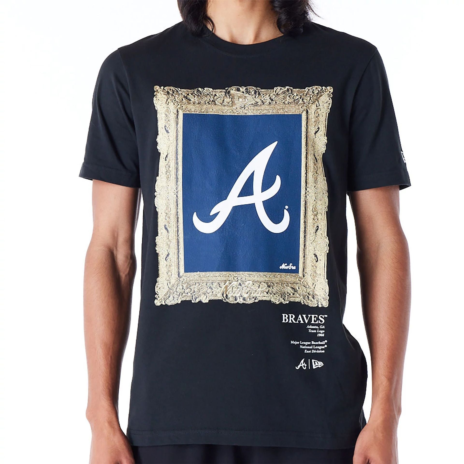 The Male model is wearing Atlanta Braves Curated Customs Black T-Shirt 5