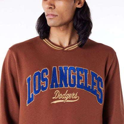 The Male model is wearing LA Dodgers Letterman Classic Dark Brown Crew Neck Sweatshirt 5