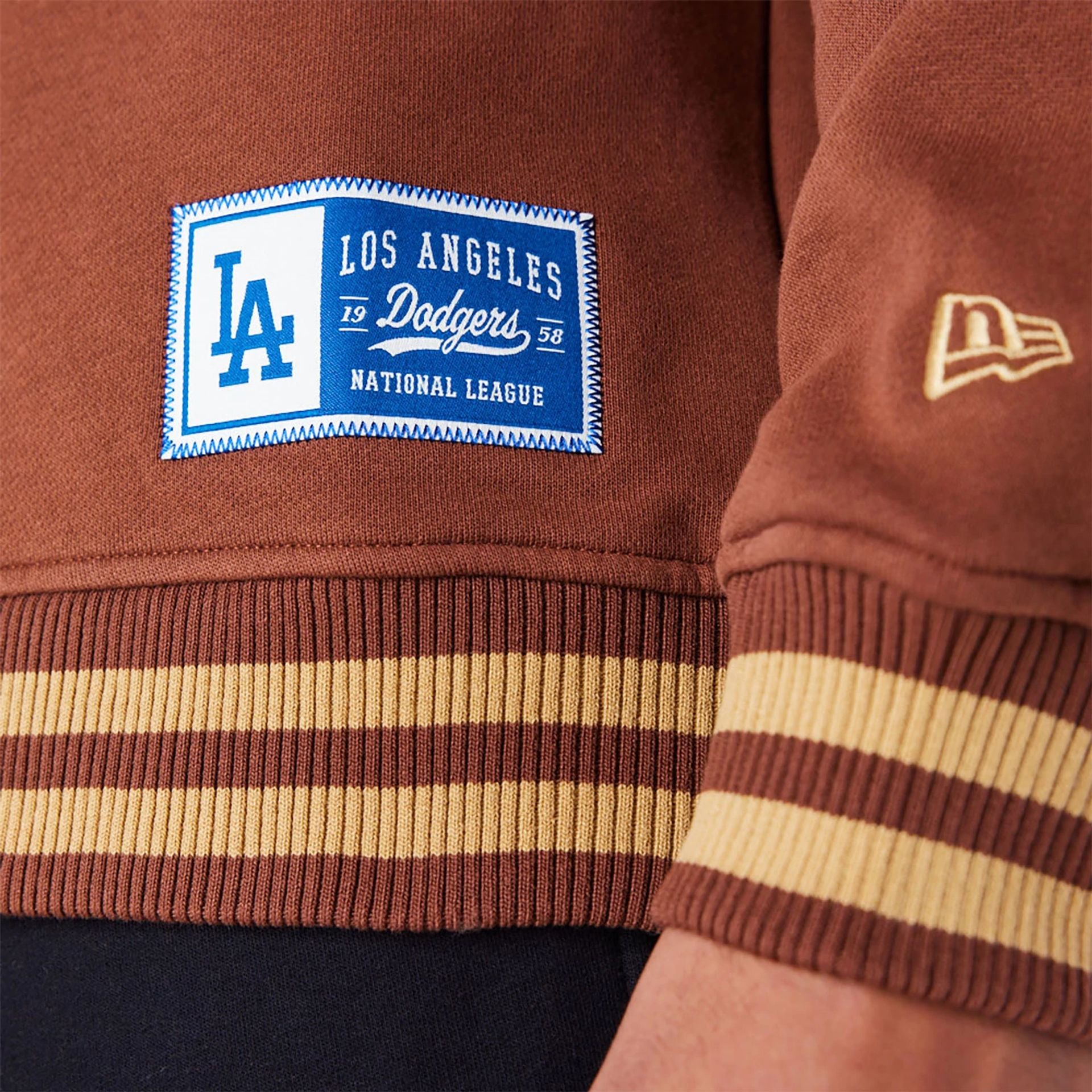 The Male model is wearing LA Dodgers Letterman Classic Dark Brown Crew Neck Sweatshirt 4