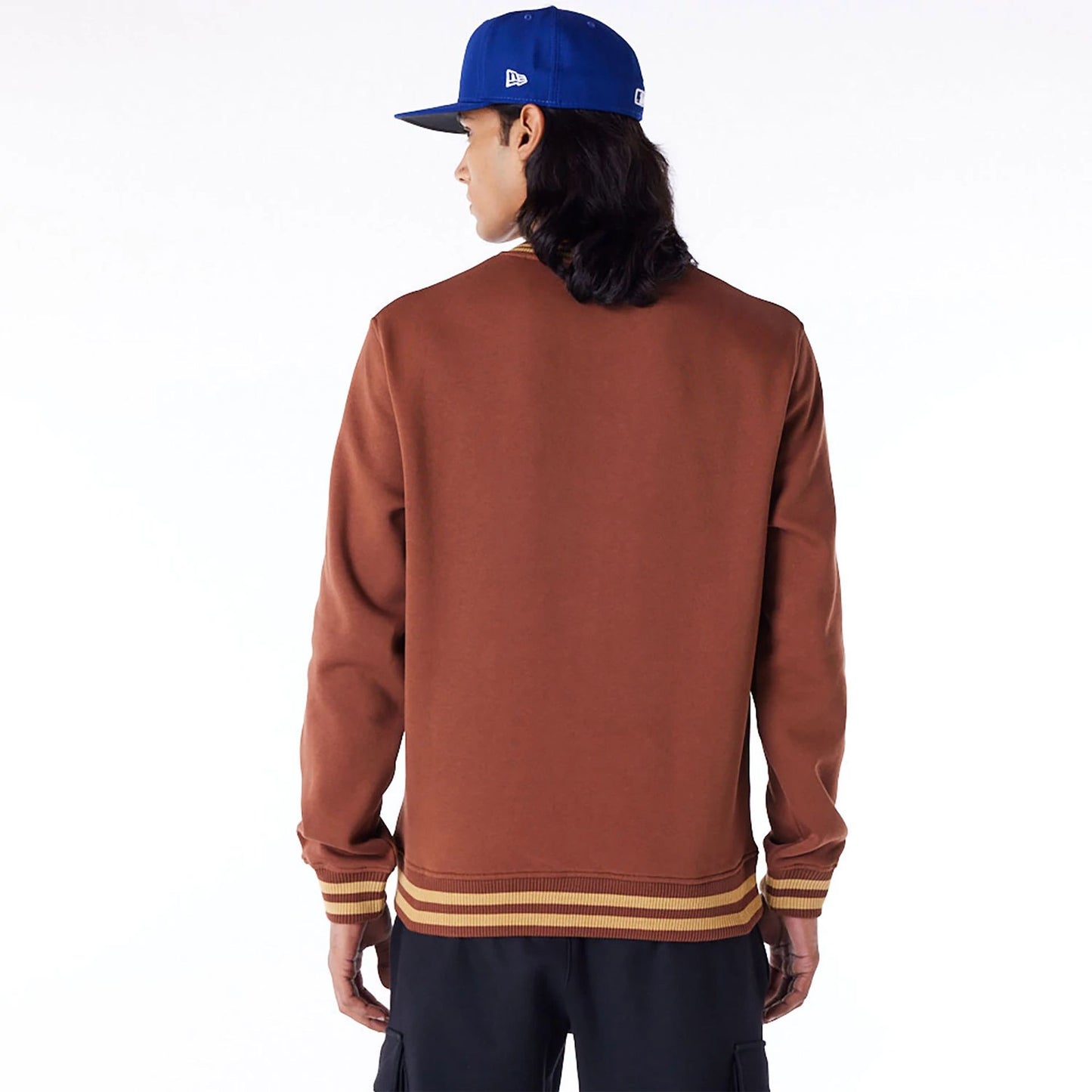 The Male model is wearing LA Dodgers Letterman Classic Dark Brown Crew Neck Sweatshirt 2