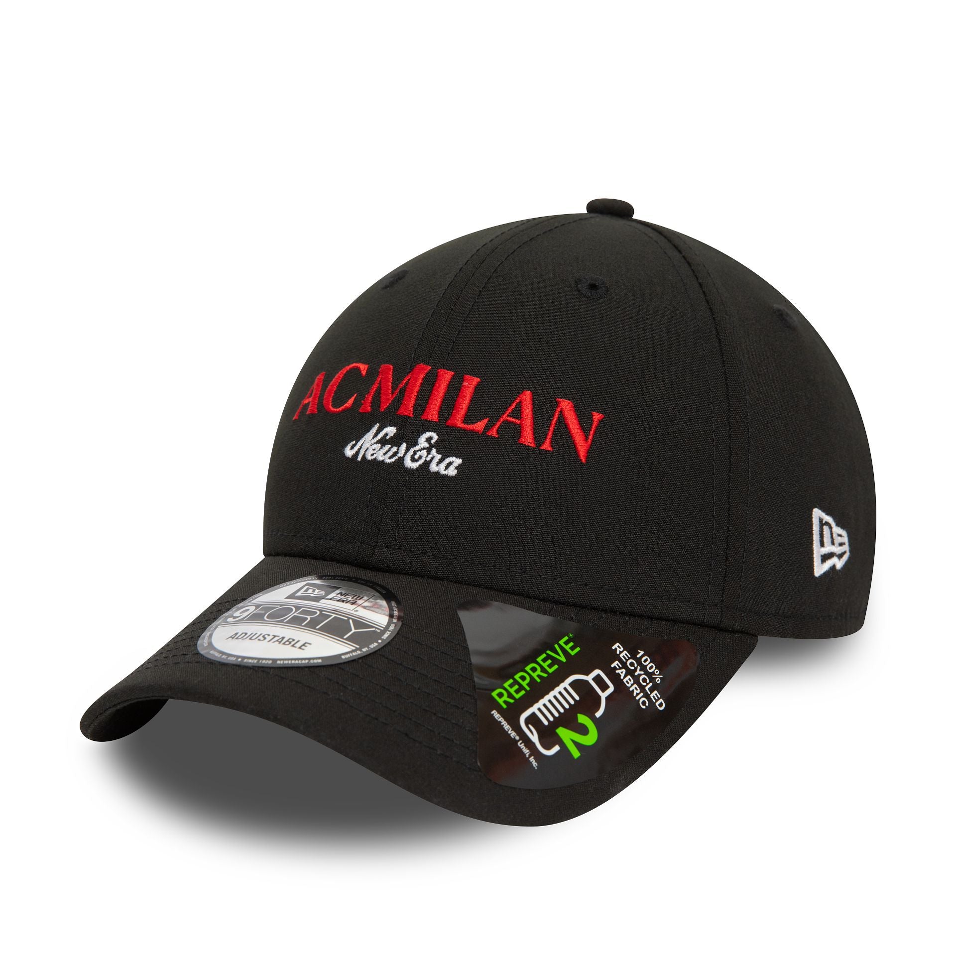 This is a AC Milan Wordmark Black Repreve 9FORTY Adjustable Cap 1