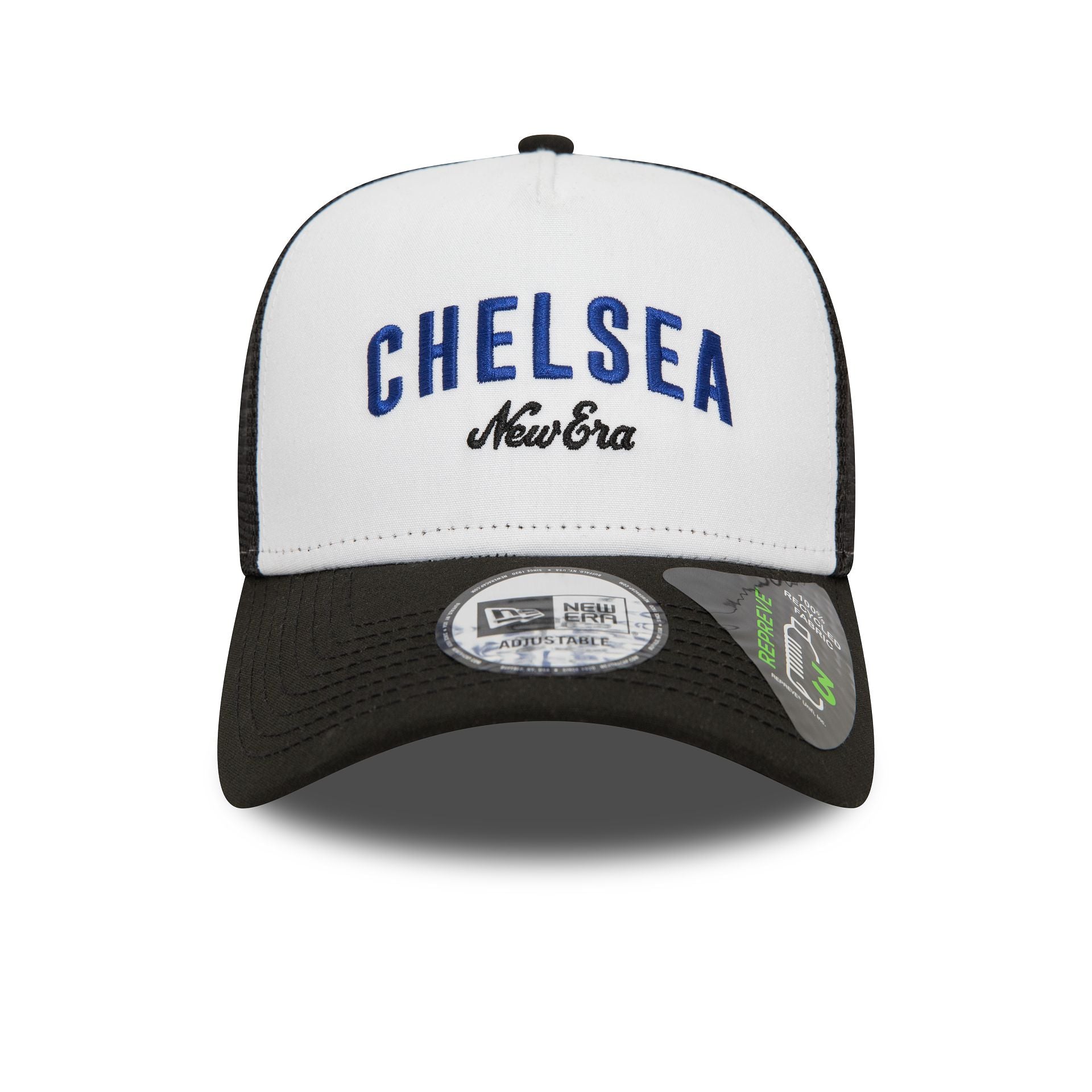 This is a Chelsea FC Wordmark Black Repreve E-Frame Trucker Cap 2