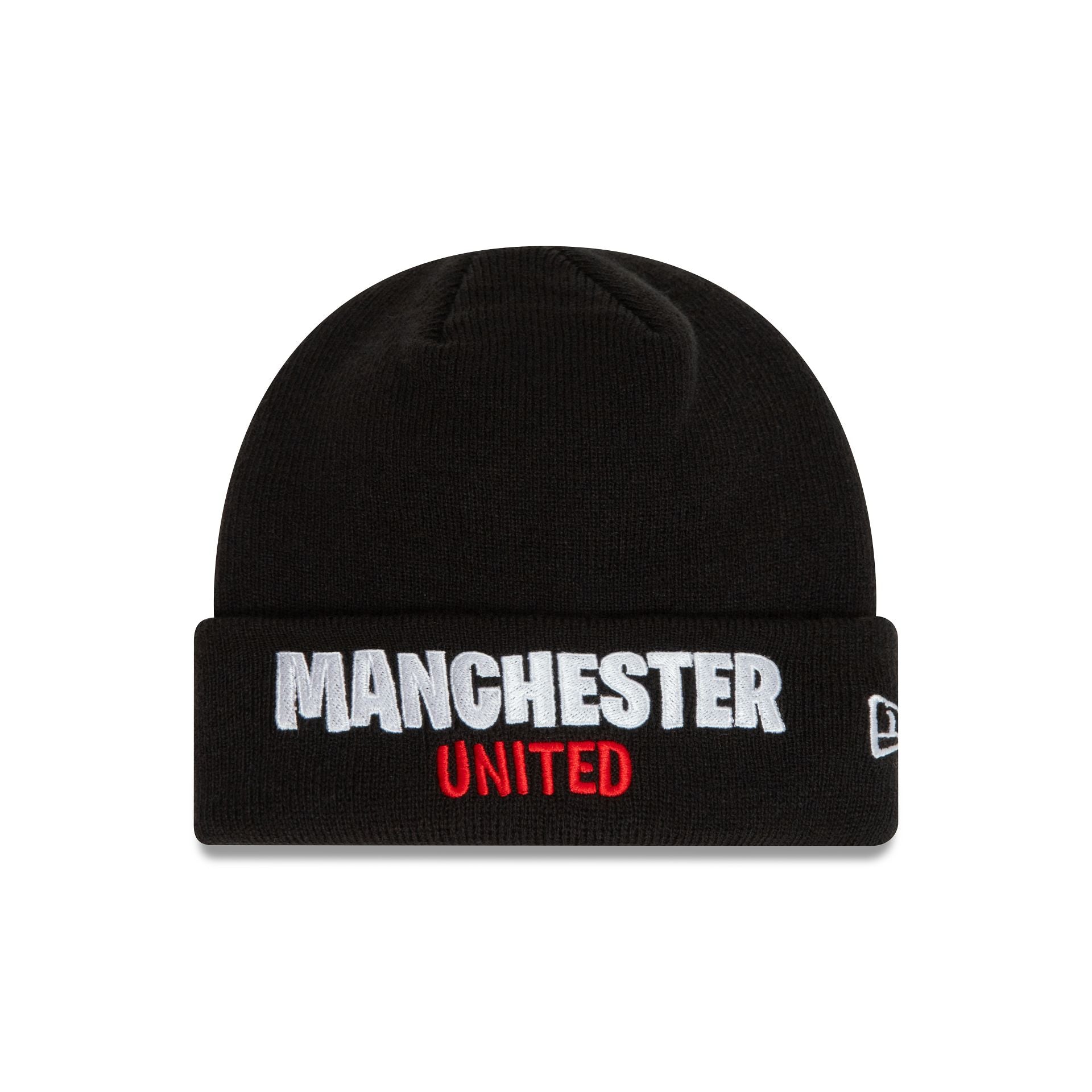 This is a Manchester United FC Youth Wordmark Black Cuff Knit Beanie Hat 1