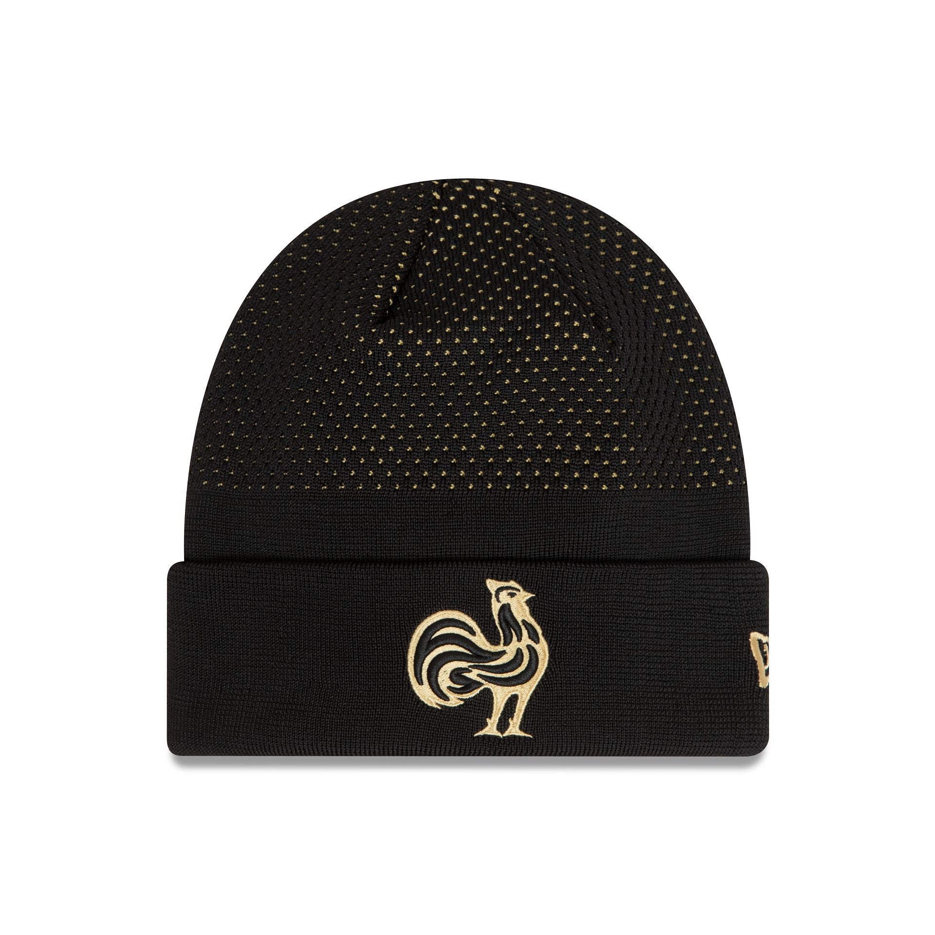 This is a French Federation Of Rugby Wordmark Black Cuff Knit Beanie Hat 1