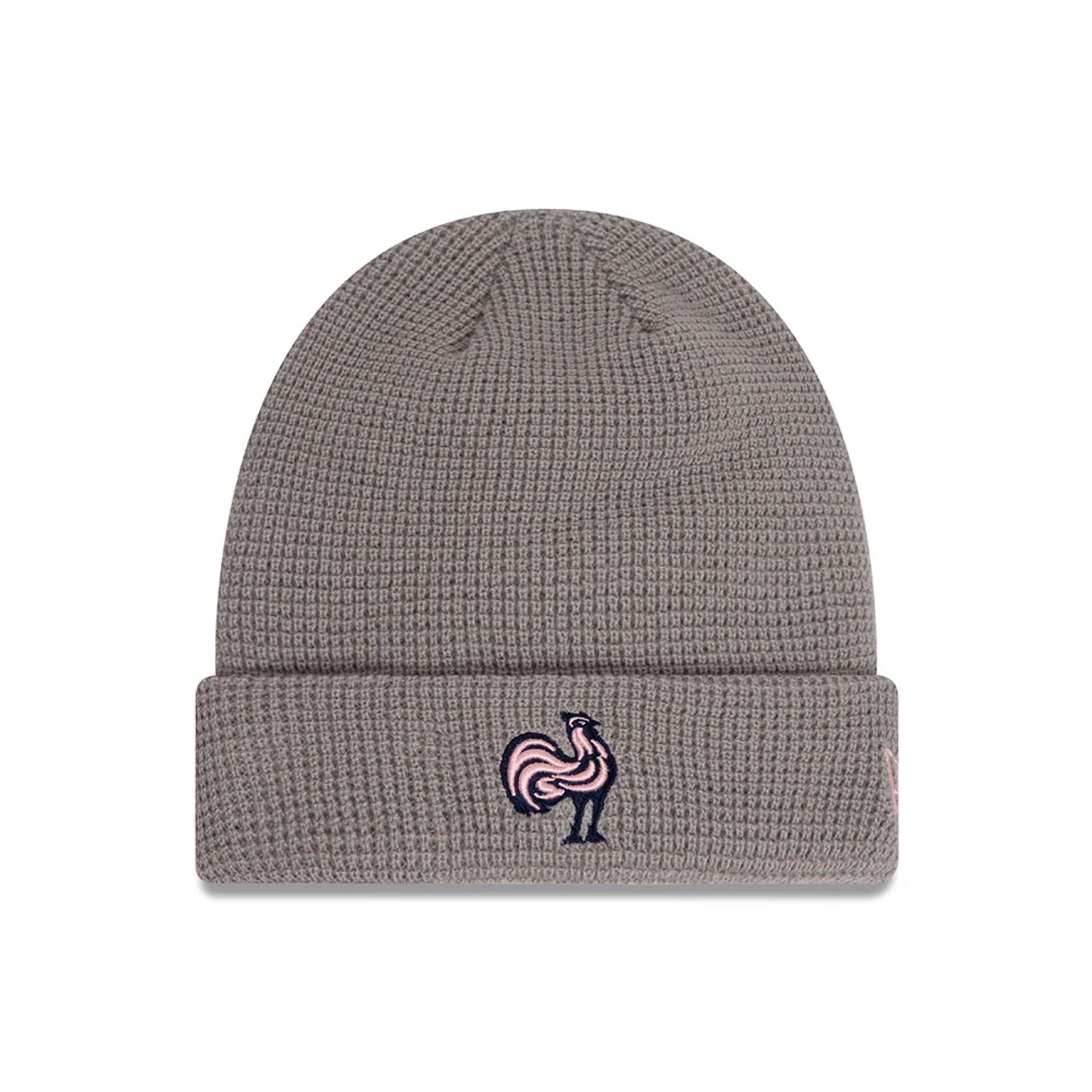 This is a French Federation Of Rugby Womens Waffle Grey Beanie Hat 1