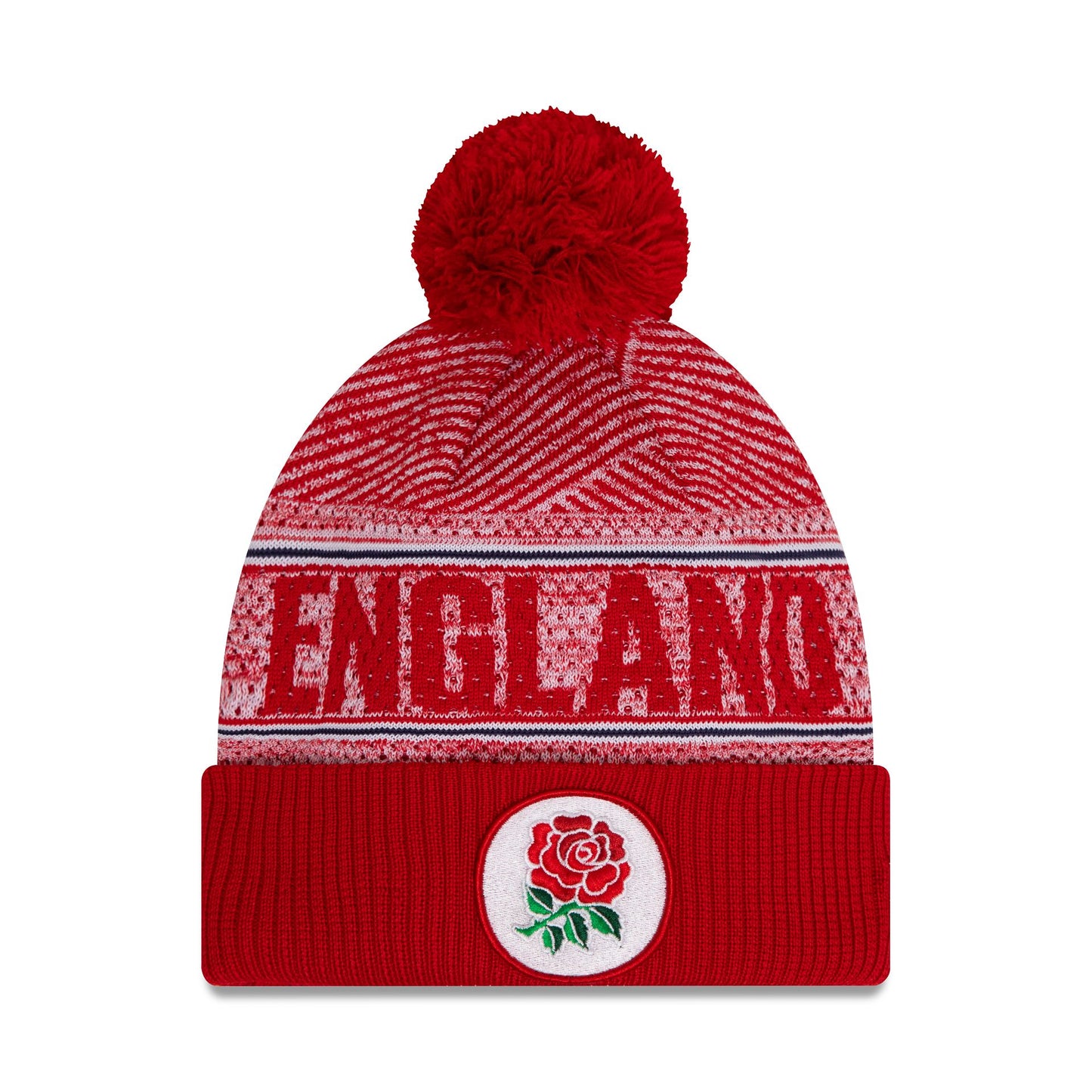 This is a Rugby Football Union Engineered Wordmark Red Bobble Knit Beanie Hat 1