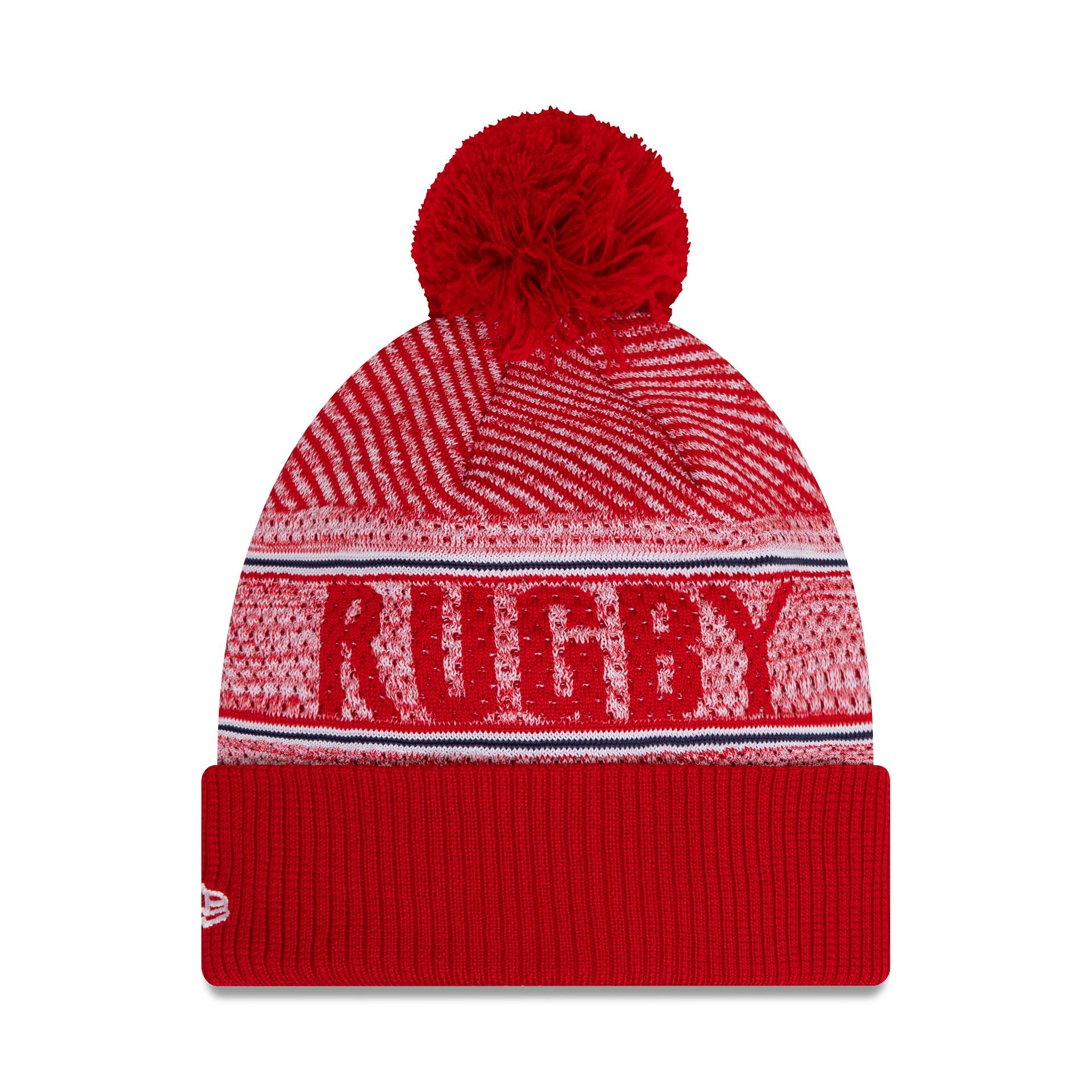 This is a Rugby Football Union Engineered Wordmark Red Bobble Knit Beanie Hat 2