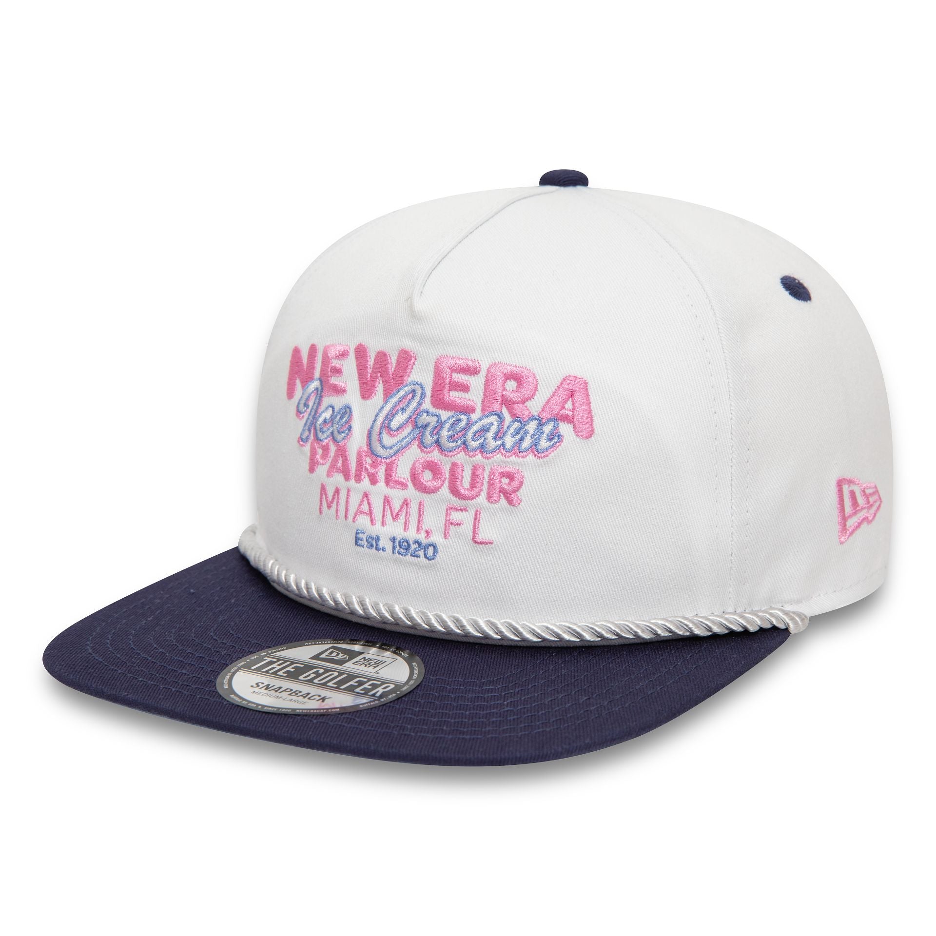 This is a New Era Graphic White Golfer Cap 1