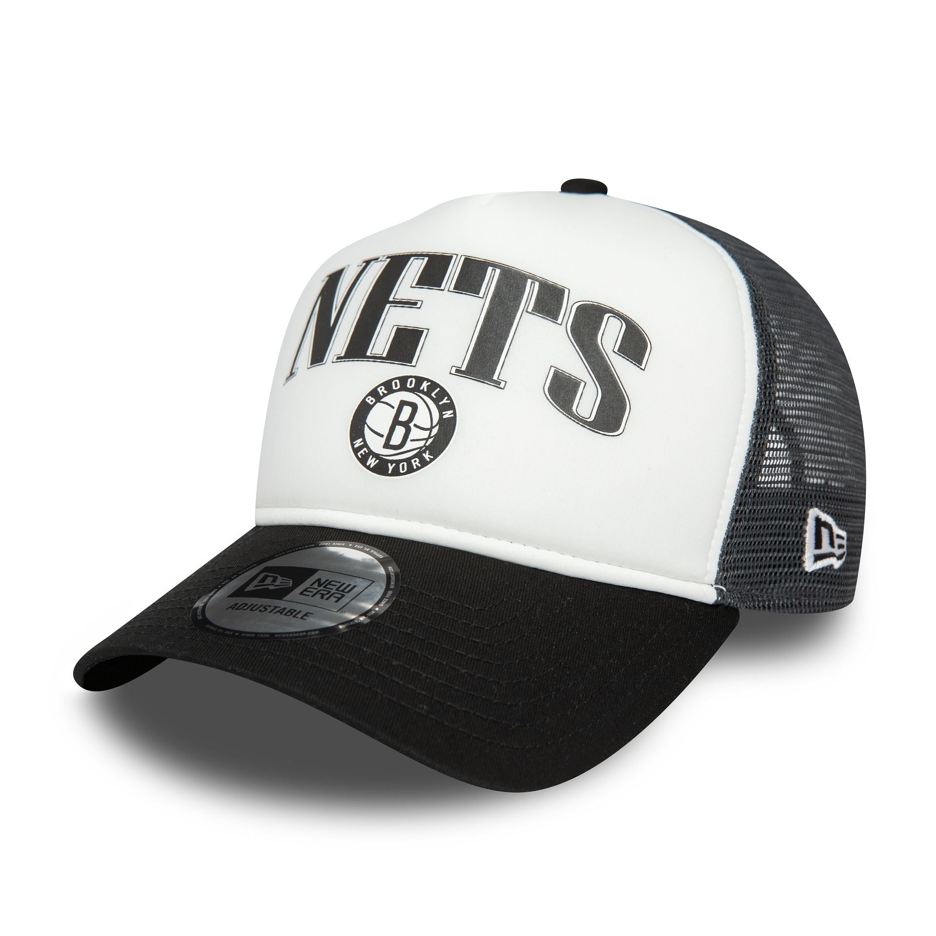 This is a Brooklyn Nets NBA Retro Grey E-Frame Trucker Cap 1