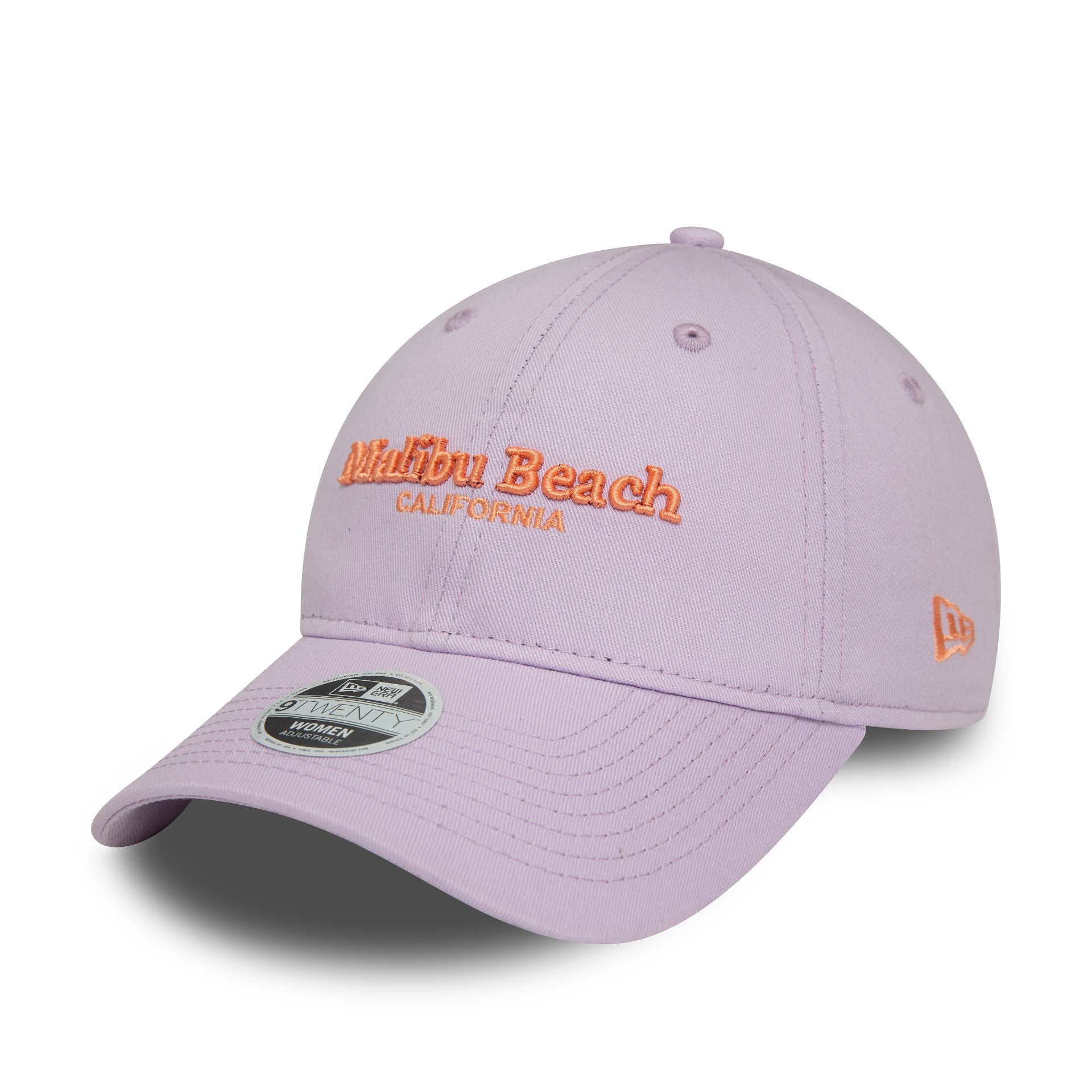 This is a New Era Womens Malibu Beach Wordmark Pink 9TWENTY Adjustable Cap 1