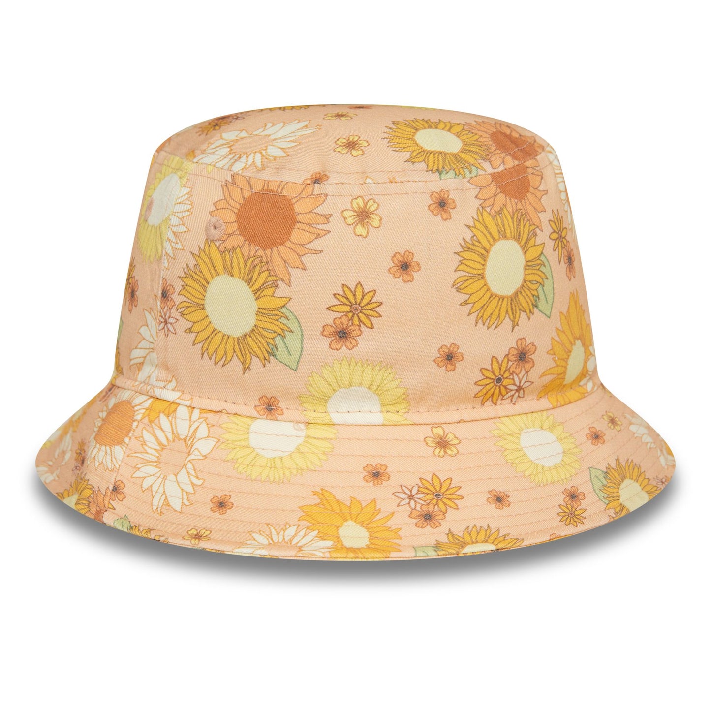 This is a New Era Womens Floral All Over Print Peach Bucket Cap 4