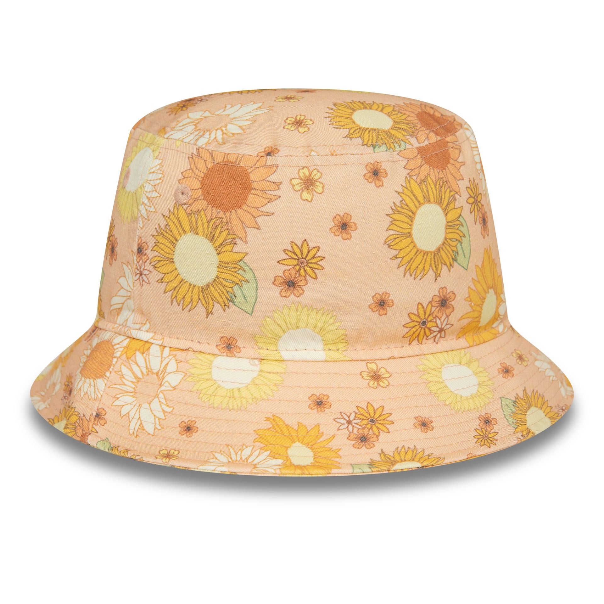 This is a New Era Womens Floral All Over Print Peach Bucket Cap 4