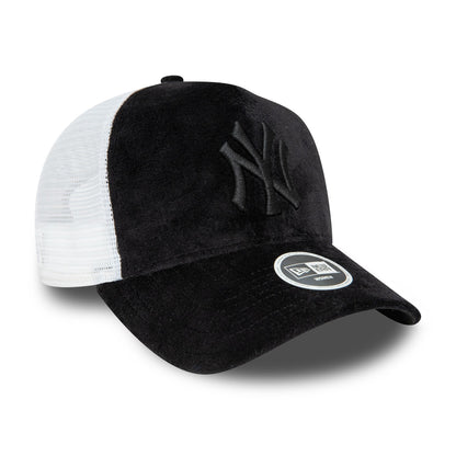 This is a New York Yankees Womens Velour Black A-Frame Trucker Cap 4