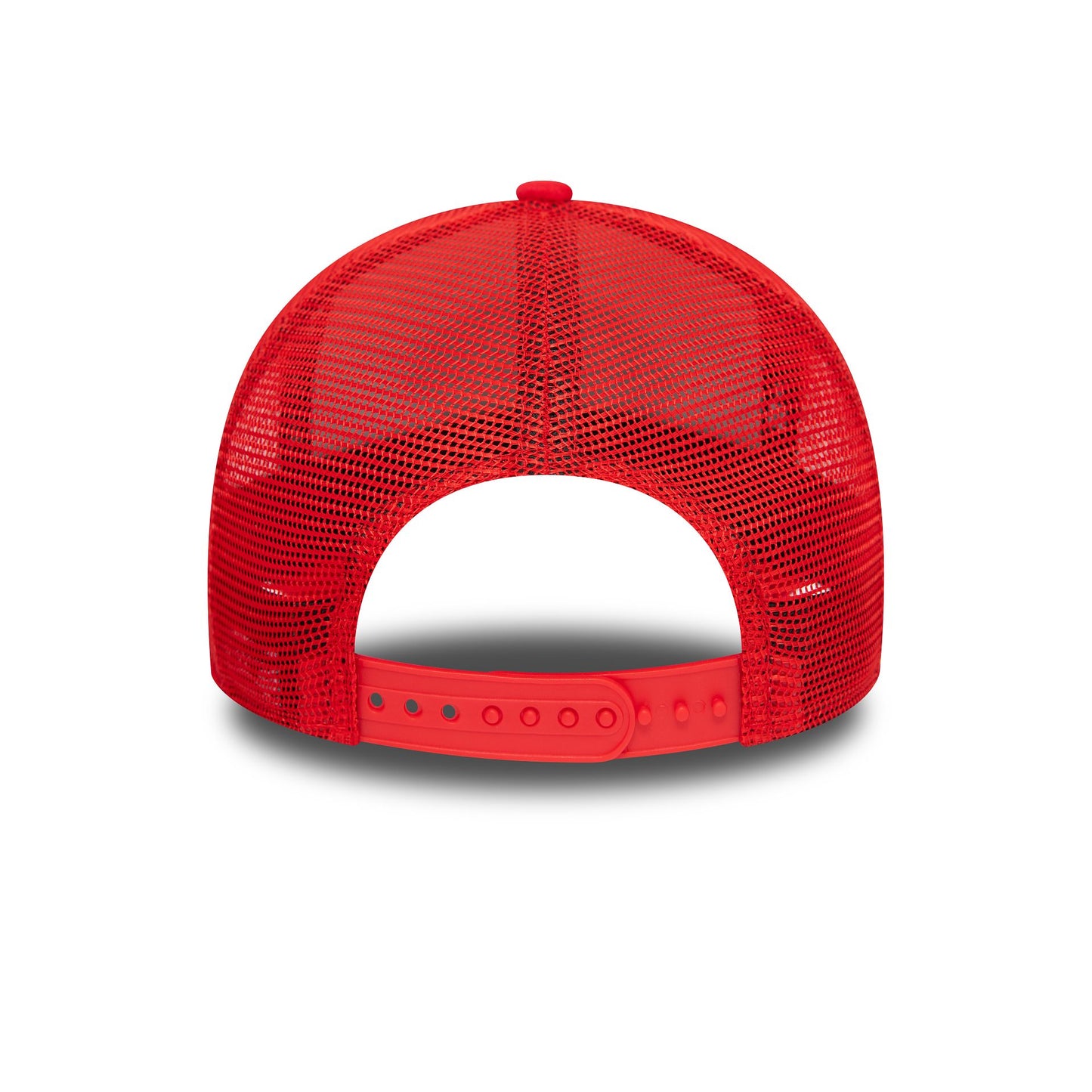 This is a New Era Oval Red Trucker Cap 3