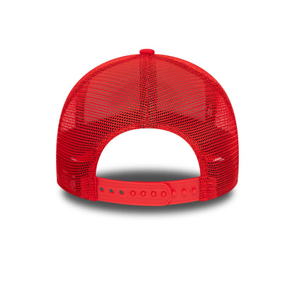 This is a New Era Oval Red Trucker Cap 3