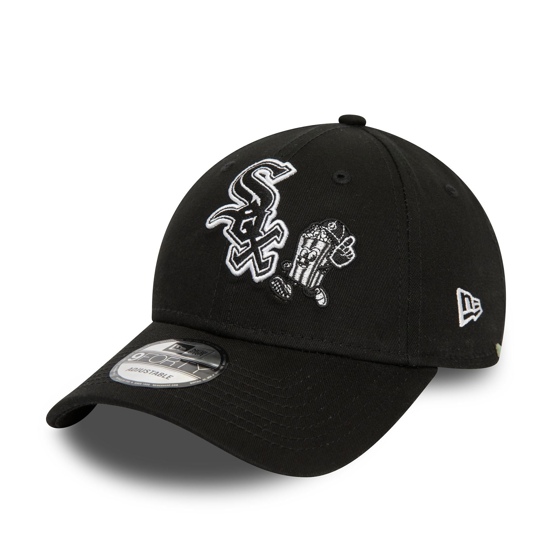 This is a Chicago White Sox Food Character Black 9FORTY Adjustable Cap 1