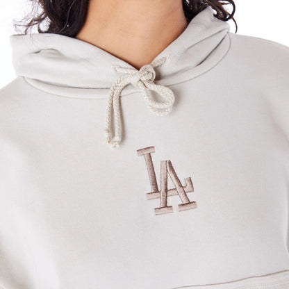 The Female model is wearing LA Dodgers MLB Lifestyle Stone Womens Crop Pullover Hoodie 6