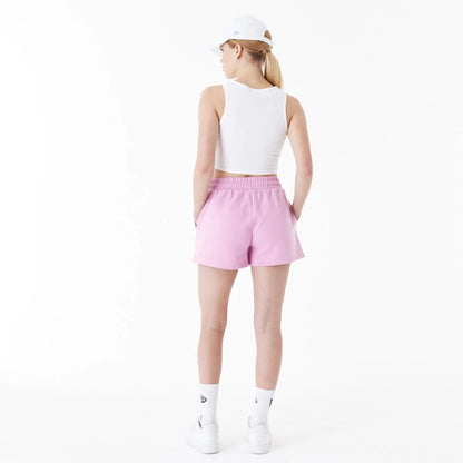 The Female model is wearing New Era Pink Womens Sweat Shorts 2