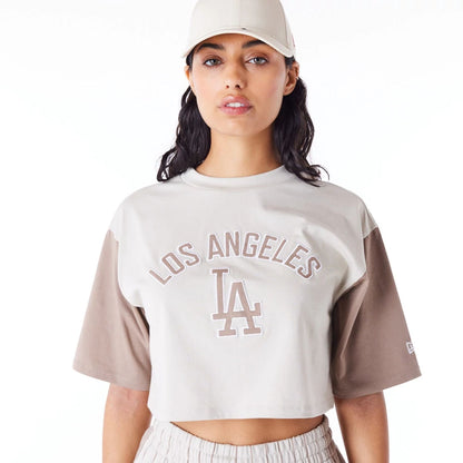 The Female model is wearing LA Dodgers MLB Lifestyle Stone Womens Crop T-Shirt 9