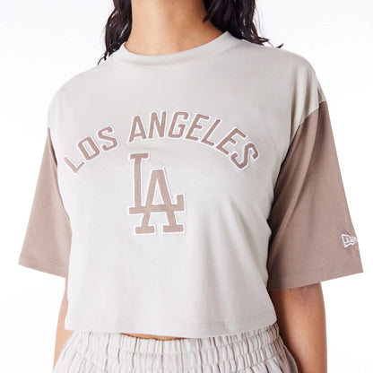 The Female model is wearing LA Dodgers MLB Lifestyle Stone Womens Crop T-Shirt 7