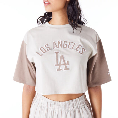 The Female model is wearing LA Dodgers MLB Lifestyle Stone Womens Crop T-Shirt 8