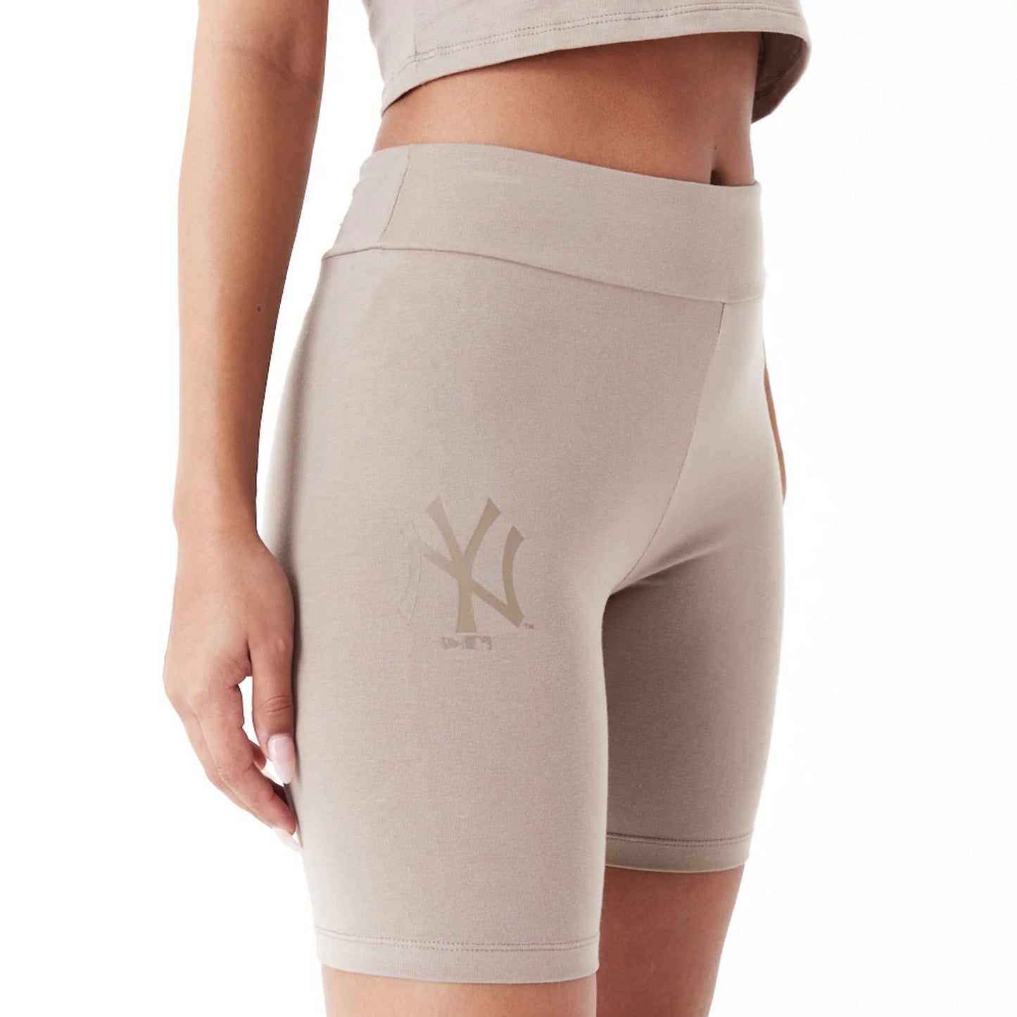 The Female model is wearing New York Yankees MLB Lifestyle Brown Womens Cycling Shorts 6