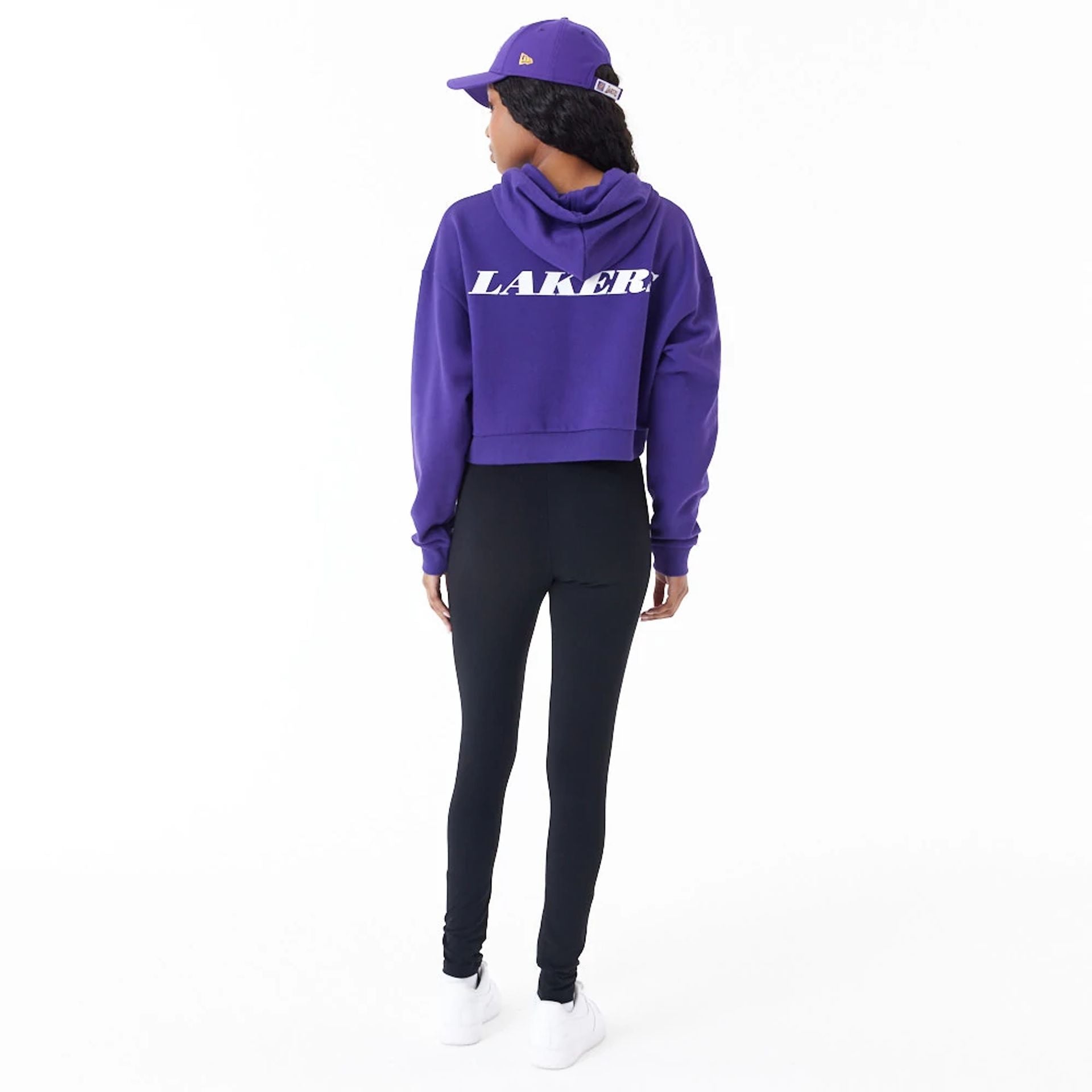 The Female model is wearing LA Lakers Womens NBA Team Logo Black Leggings 4